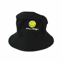スタジオセブン STUDIO SEVEN バケットハット 帽子 スマイルマーク ロゴ 刺繍 ワンポイント 黒 ブラック レディース_画像1