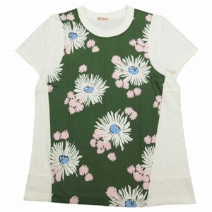 美品 13AW マルニ MARNI ボタニカル フラワー プリント スイッチング Tシャツ 半袖 花柄 切替 クルーネック プルオーバー カットソー 38