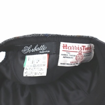 Sorbatti ソルバッティ イタリア製 ハリスツイード 牛革×ウール チェック キャップ FREESIZE グレー×ブラック_画像2