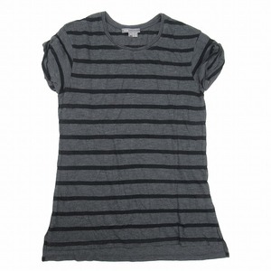  beautiful goods vi nsVINCE border T-shirt roll up sleeve thin cut and sewn XS gray black black / lady's 