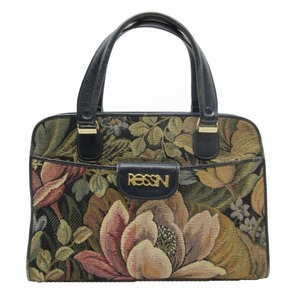 ロッシーニ ROSSINI ゴブラン織り 花柄 トートバッグ ハンドバッグ ロゴ 手持ち 手提げ カバン 鞄 ベージュ グリーン系 ブラック
