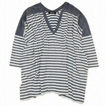 ズッカ zucca ボーダー オーバーサイズ Tシャツ 七分袖 製品加工 ビッグシルエット Vネック ドロップショルダー USED加工 プルオーバー_画像1