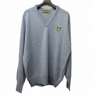 ライル&スコット LYLE&SCOTT 美品 USA製 ニット セーター ロゴ ワッペン Vネック 長袖 青 ブルー M STK 1013 メンズ