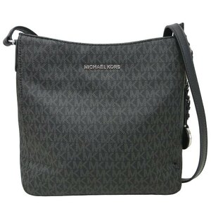 マイケルコース MICHAEL KORS 美品 ショルダーバッグ 斜め掛けバッグ 肩掛けバッグ レザー ロゴ総柄 シルバー金具 黒 ブラック 1017 ■WY