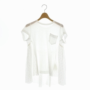 サカイ sacai Lace Back Pocket Tee カットワーク トップス カットソー フレンチスリーブ レース プルオーバー 2 白 ホワイト /CX ■OS レ