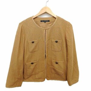 グリーンレーベルリラクシング ユナイテッドアローズ green label relaxing ニット ジャケット ノーカラー パイピング 丸首 40 茶 /HT14