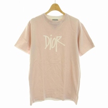 ディオールオム Dior HOMME ステューシー STUSSY ロゴプリント Tシャツ 半袖 クルーネック XS ピンク /DK メンズ_画像1