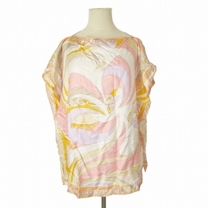 未使用品 美品 エミリオプッチ EMILIO PUCCI プッチ柄 大判 スカーフ モチーフ Tシャツ 半袖 シルクツイル スクエア ボックスシルエット