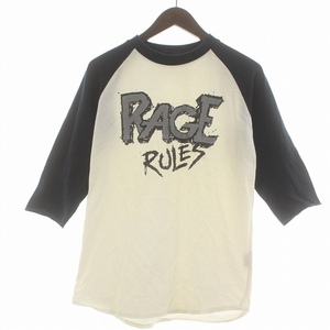 レイジ RAGE Tシャツ カットソー 五分袖 プリント S 白 ホワイト 紺 ネイビー /AQ ■GY99 メンズ