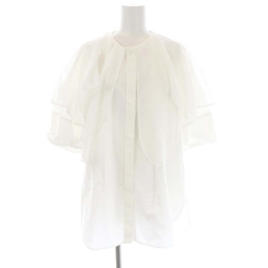 エンフォルド ENFOLD 21AW Cottonタイプライター Hang collar BLOUSE ブラウス 五分袖 38 白 ホワイト /MI ■OS レディース