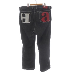 HARDY AMIES SPORT jeans London デニムパンツ ジーンズ テーパード ジップフライ ロゴ 大きいサイズ 3XL 黒 赤 グレー /SI15