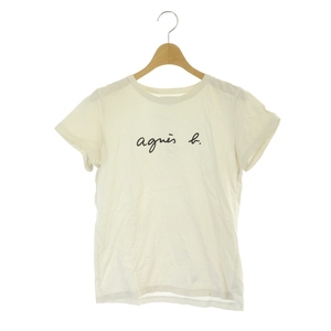 アニエスベー agnes b. ロゴTEE Tシャツ カットソー 半袖 コットン 2 オフホワイト 黒 ブラック /NR ■OS レディース