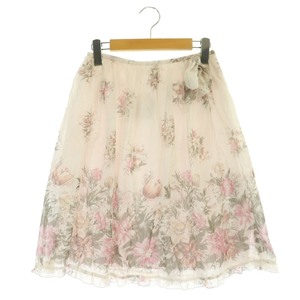  L'Est Rose L'EST ROSE floral print skirt knees height flair ribbon frill 2 light pink multicolor /NR #OS lady's 