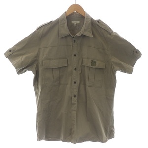  Burberry London BURBERRY LONDON рубашка work shirt милитари короткий рукав Logo вышивка XL бежевый /SI38 мужской 