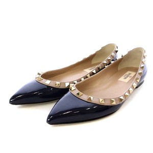  Valentino galava-niVALENTINO GARAVANI pumps Flat po Inte dotu lock studs pa tent leather 35 22cm navy blue 