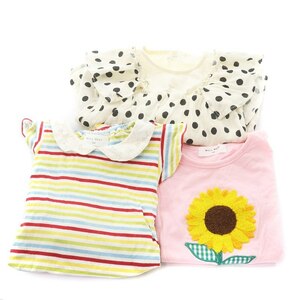 WILL MERY T-shirt cut and sewn One-piece . summarize 3 point set dot frill sunflower embroidery border race 110cm 120cm