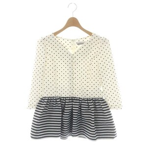 ボーダーズアットバルコニー FLARE DOTS BLOUSE ドットブラウス ボーダー Vネック 七分袖 36 白 黒 ホワイト ブラック