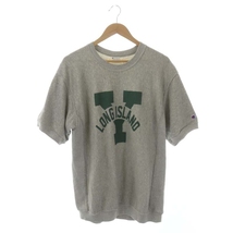 チャンピオン REVERSE WEAVE HALF SLEEVE CREWNECK SWEAT SHIRTS スウェット トレーナー 半袖 プリント M グレー 緑 /MI ■OS メンズ_画像1