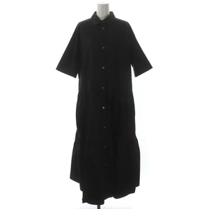 コー CO SHORT SLEEVE TIERED DRESS シャツワンピース ロング マキシ丈 七分袖 S 黒 ブラック /MI ■OS レディース