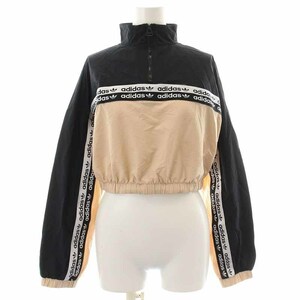 アディダスオリジナルス CROPPED SWEATSHIRT カットソー ショート丈 ハイネック ハーフジップ ロゴ 長袖 M ピンク 黒 ブラック