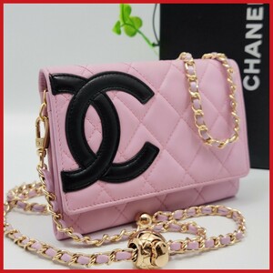 1円【美品】シャネル　CHANEL　カンボン　チェーン ウォレット　二つ折り　ココマーク　ショルダー　ミニ　コンパクト　財布　斜め掛け