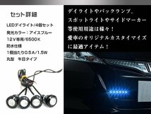 12V 超小型 イーグルアイ LED 18mm スポットライト アイスブルー/水青 常時点灯 防水仕様！ブラックボディ 牛目 4個セット_画像2