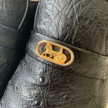 外観美品【セリーヌ】馬車金具 オーストリッチ レザー シューズ［25.5］黒 CELINE_画像7