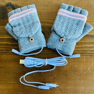 電熱グローブ ヒーター手袋 手袋 グレーピンク ヒーター付き 両面発熱 電熱手袋 USB接続 加熱 防寒 秋冬 フード付き 指切り 2way グローブ