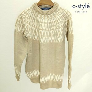 S111b [秋冬][人気] Guernsey Woollens ガンジーウーレンス ノルディック柄セーター 38 ベージュ系 イギリス製 | トップス R