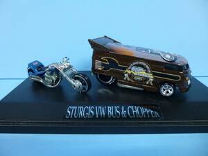 限定品★LIBERTY STURGISA VW-BUS&CHOPPER ブラウン＆ブルー2台セット★Hot Wheels 1/64