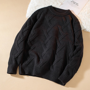 C0187-2新品セーター■カシミヤウール混 メンズ ニットセーター ニット ラウンドネック 編み トップス 長袖/ブラック M～2XLサイズ選択可