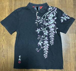  peace pattern polo-shirt short sleeves black color M size 