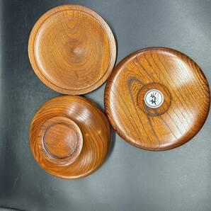 欅の菓子器セット 天然木 木製食器 木製 盆付き Z5の画像3