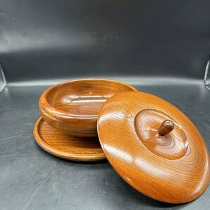 欅の菓子器セット 天然木 木製食器 木製 盆付き Z5の画像2
