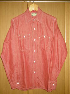 MADE IN JAPAN シュガーケーン ライト 赤 シャンブレー ワークシャツ ワーク シャツ 赤シャン 綿 麻 日本製 M 山ポケ ( S