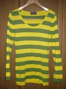 英国製 JOHNSMEDLEY ジョンスメドレー 黄 緑 ボーダー 長袖 Tシャツ ロンT S 綿 コットン ニット ( パンク 666 MERC モッズ ポールウエラー