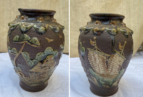 和】(7098) 時代古作 古琉球焼 三足香炉 古壺屋 沖縄 古陶-