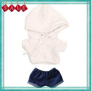 【在庫セール】ぬいぐるみ 服　パーカー　ジーンズ　綿人形の服　着せ替え niannyyhouse　15cm (white)