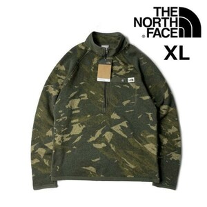 1円～!売切!【正規新品】THE NORTH FACE PRINT GORDON LYONS 1/4ZIP フリース プルオーバー US限定 厚手ニット(XL)カーキ 迷彩柄 181024-40