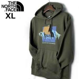 1円～!売切!【正規新品】THE NORTH FACE◆NOV GRAPHIC HOODIE プルオーバー パーカー US限定 裏起毛 グラフィック(XL)カーキ 181130-33