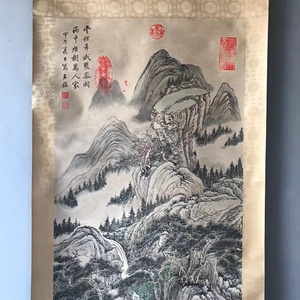  珍品旧蔵清代 中国古画 【王鑑 江山万里図山水 美しい山河 】 （紙に手書き）国画掛け軸 古置物 古擺件 中国古美術 時代物 古董品 s6w36