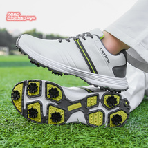 初売り 高級 ゴルフシューズ メンズ スパイク 強いグリップ 4E 運動靴 スニーカー フィット感 軽量防水防滑 イエロー系 24.5cm~28.5cm選択_画像4