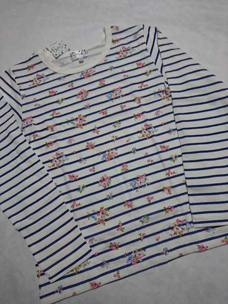 新品 未使用 マザウェイズ 130 長袖 Tシャツ カットソー 女の子 ロンT ボーダー 花柄 ルームウェア パジャマ 送料無料 即決　ら