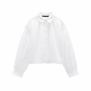 ZARA ザラ プリーツスリーブポプリンシャツ 新品 白シャツ 長袖シャツ