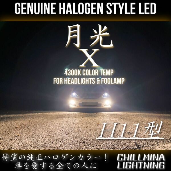 H11 LED ヘッドライト フォグ ちるみな月光 χ 4300K 純正色 爆光保証付 高出力 旧車 H8 H16 光軸調整可