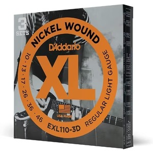 【エレキギター弦 3セット】 ダダリオ D'Addario EXL110-3D Regular Light 10-46 XL NICKEL 3セットパック お買い得 正規品