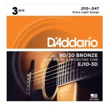 【アコースティックギター弦 3セット】 ダダリオ D'Addario EJ10-3D Extra Light 10-47 80/20 BRONZE 3セットパック お買い得 正規品_画像2