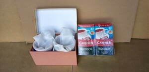 マグカップ+ルイボスティー／舞陶館 色絵バラ ペアマグ 陶磁器 未使用品+CARMIEN ORGANIC ROOIBOS TEABAGS 40P×2 未開封品の3箱セットです