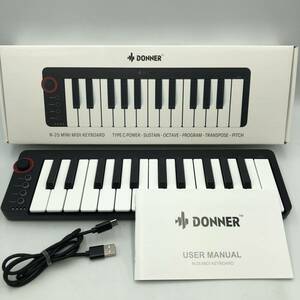 【未検品】Donner MIDIキーボード 25鍵 USBコントローラー ミニ鍵盤 コンパクト ベロシティ対応 音楽制作 ブラック N-25/Y12016-W1