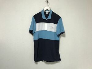 本物ラコステLACOSTEコットンロゴデカワニワッペン半袖ポロシャツメンズアメカジサーフミリタリービジネススーツゴルフL青ブルー5ペルー製